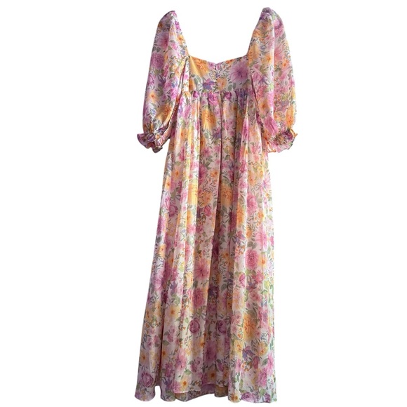 STORIA Floral Baby Doll Shimmer Chiffon Maxi Dress Size M - Picture 3 of 8